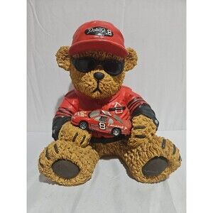 Dale Earnhardt Bear Statue Collectable w/ #8 RaceCar Ceramic 10”